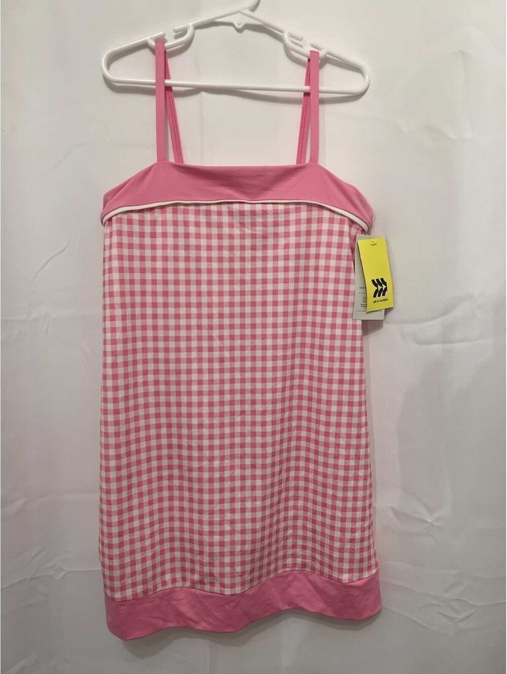 All in Motion Girls Size 8 Pink Gingham Swim Dress One Piece Swimsuit NWT